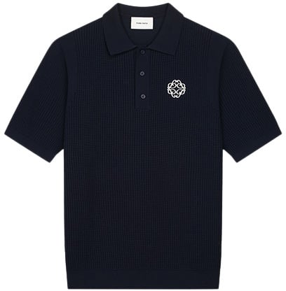 Pure Path Openwork Knitted Polo Blauw
