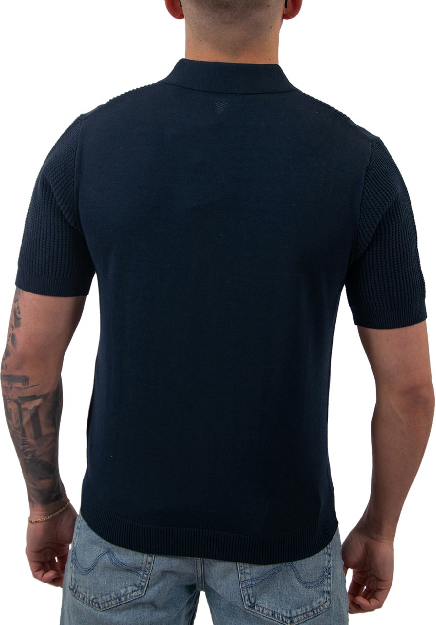Pure Path Openwork Knitted Polo Blauw