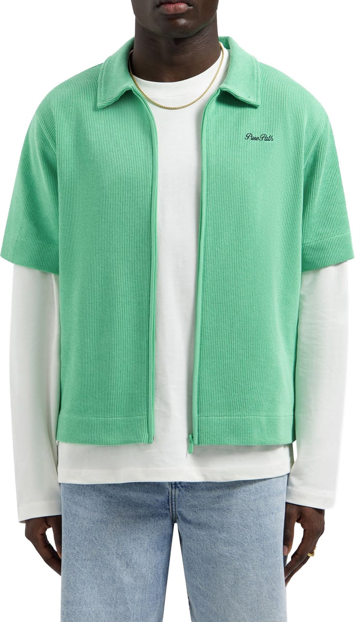 Pure Path Italian Dream Zipped Shortsleeved Shirt 26010222 52 Emerald Divers