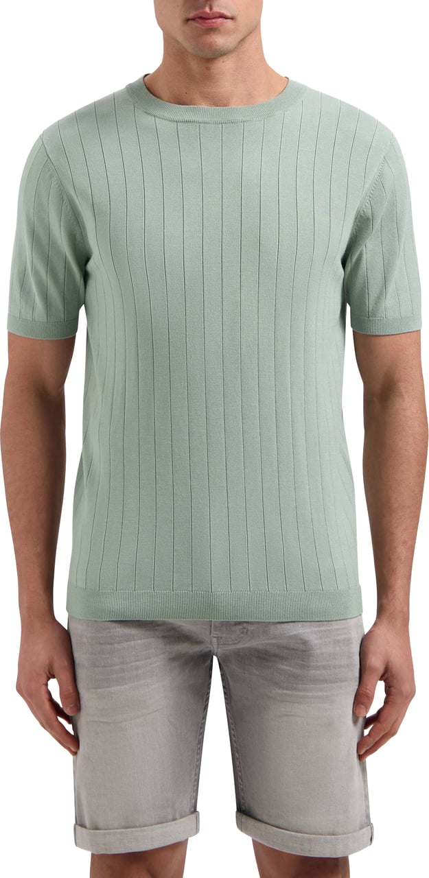 Pure Path Vertical Striped Knitwear T-Shirt 25010804 Army Green Groen