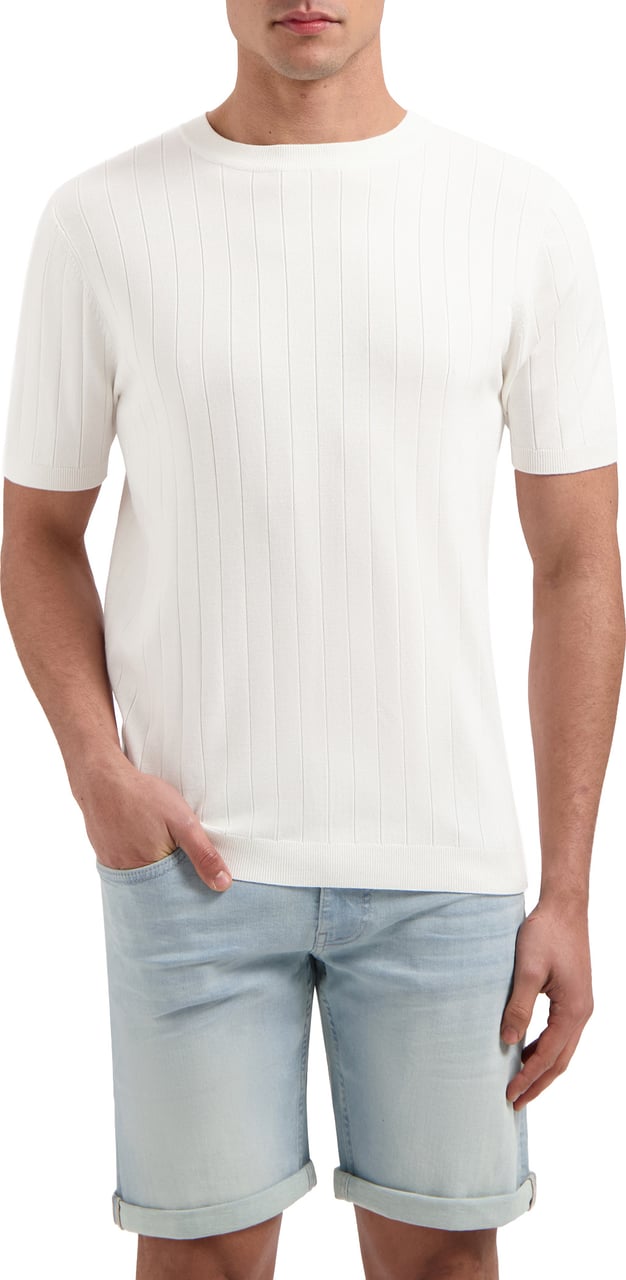 Pure Path Vertical Striped Knitwear T-Shirt 25010804 Off white Wit
