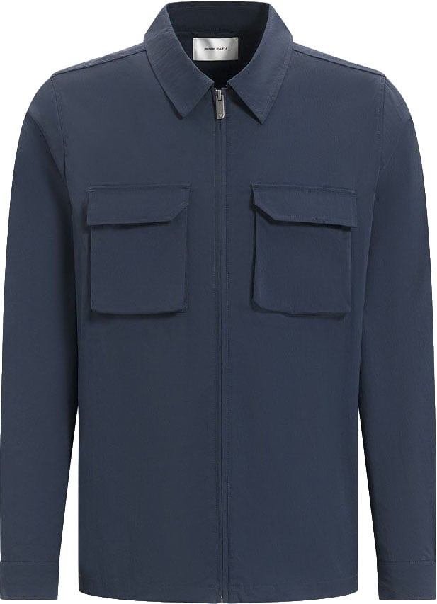 Purewhite Shirt With Front Zipper And Chest Pockets Blauw