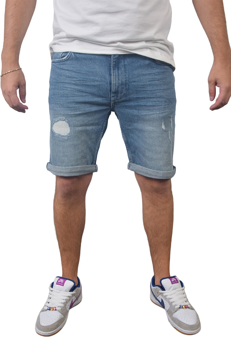 Purewhite Regular Fit Denim Short The Miles Blauw