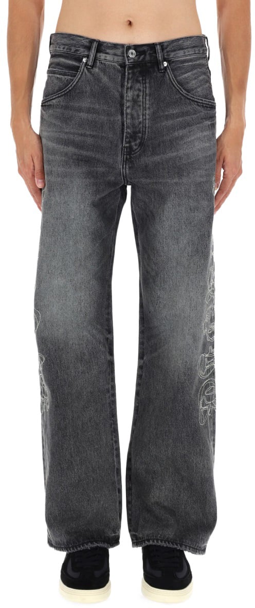 Purple Brand PANTS "TRACED GOTHIC WORDMARK" Zwart