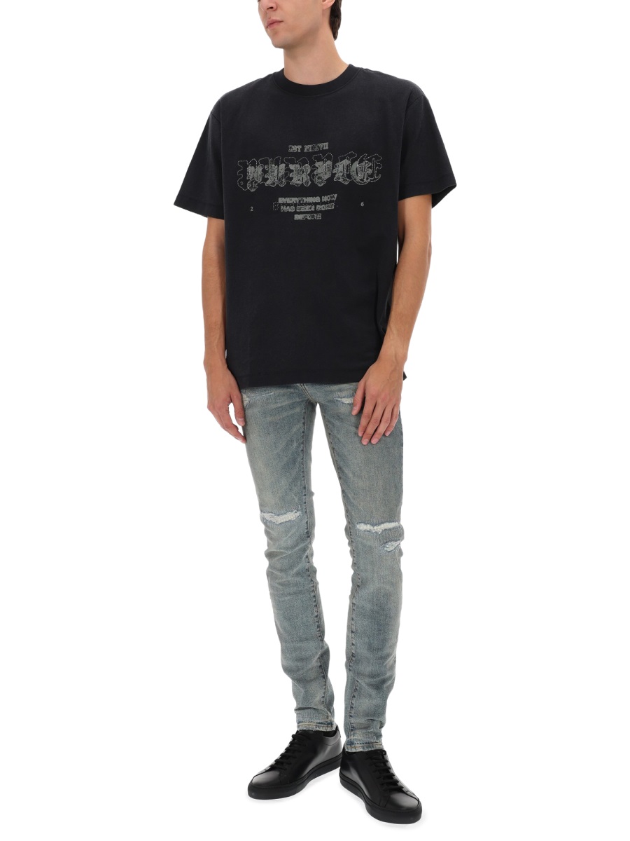 Purple Brand Black Short-Sleeve Distressed Logo T-Shirt Zwart