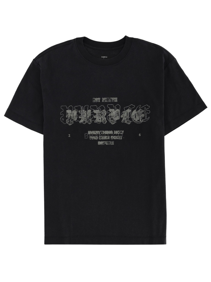 Purple Brand Black Short-Sleeve Distressed Logo T-Shirt Zwart