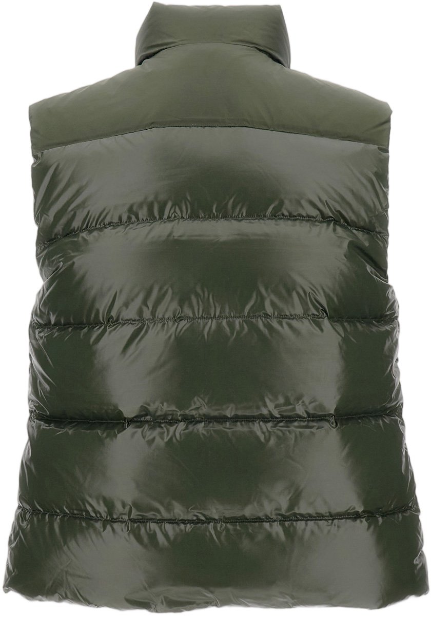 Pyrenex Sleeveless Down Jacket In Shiny Vintage-Effect Nylon Groen