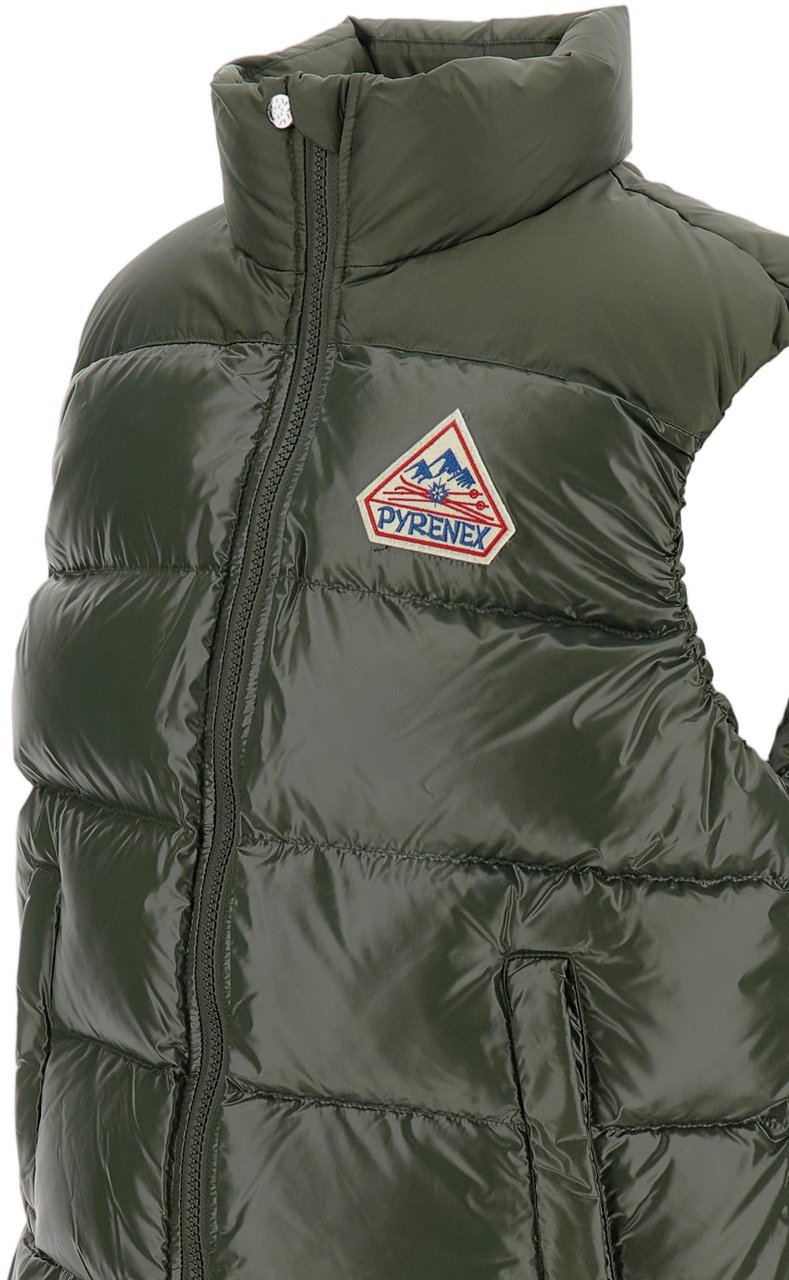 Pyrenex Sleeveless Down Jacket In Shiny Vintage-Effect Nylon Groen