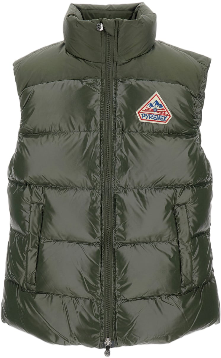 Pyrenex Sleeveless Down Jacket In Shiny Vintage-Effect Nylon Groen