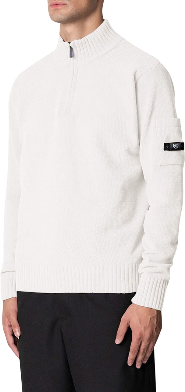 Quotrell Combat Knitted Halfzip | Ecru Beige