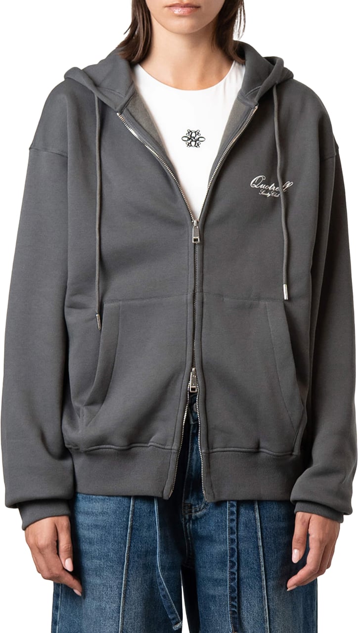 Quotrell Creators Zip Hoodie | Anthracite/white Zwart