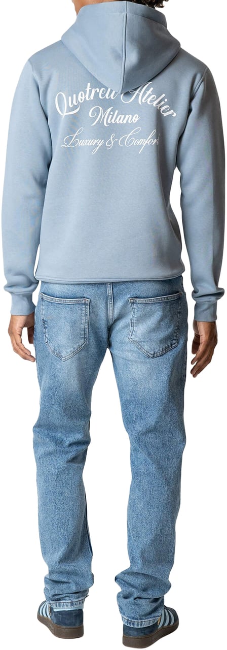 Quotrell Atelier Milano Hoodie | Muted Blue/white Blauw