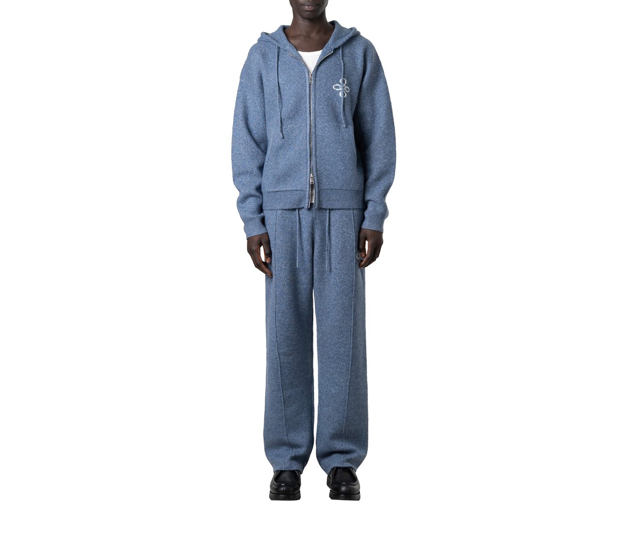 Quotrell Calvin Knitted Zip Hoodie | Denim Blue Blauw