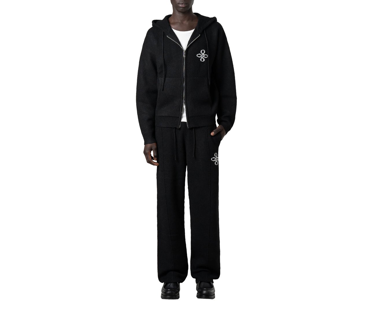 Quotrell Calvin Knitted Zip Hoodie | Black/white Zwart
