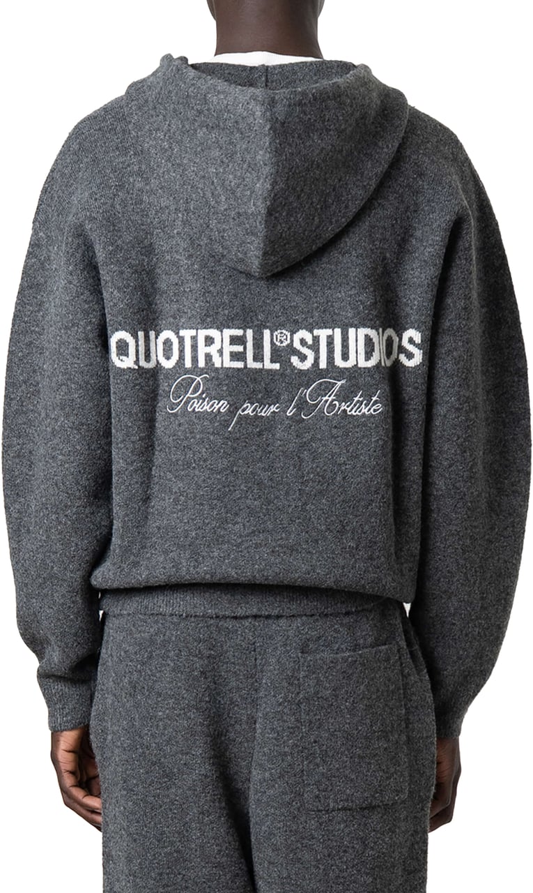 Quotrell Calvin Knitted Zip Hoodie | Grey Melee Grijs