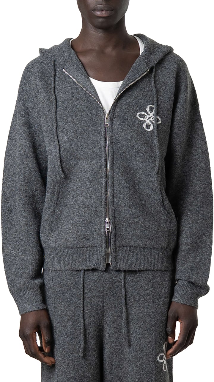Quotrell Calvin Knitted Zip Hoodie | Grey Melee Grijs