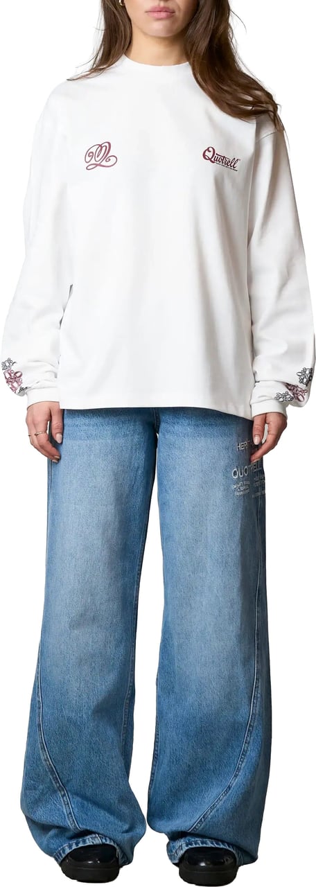 Quotrell Louis Longsleeve | White/burgundy Wit