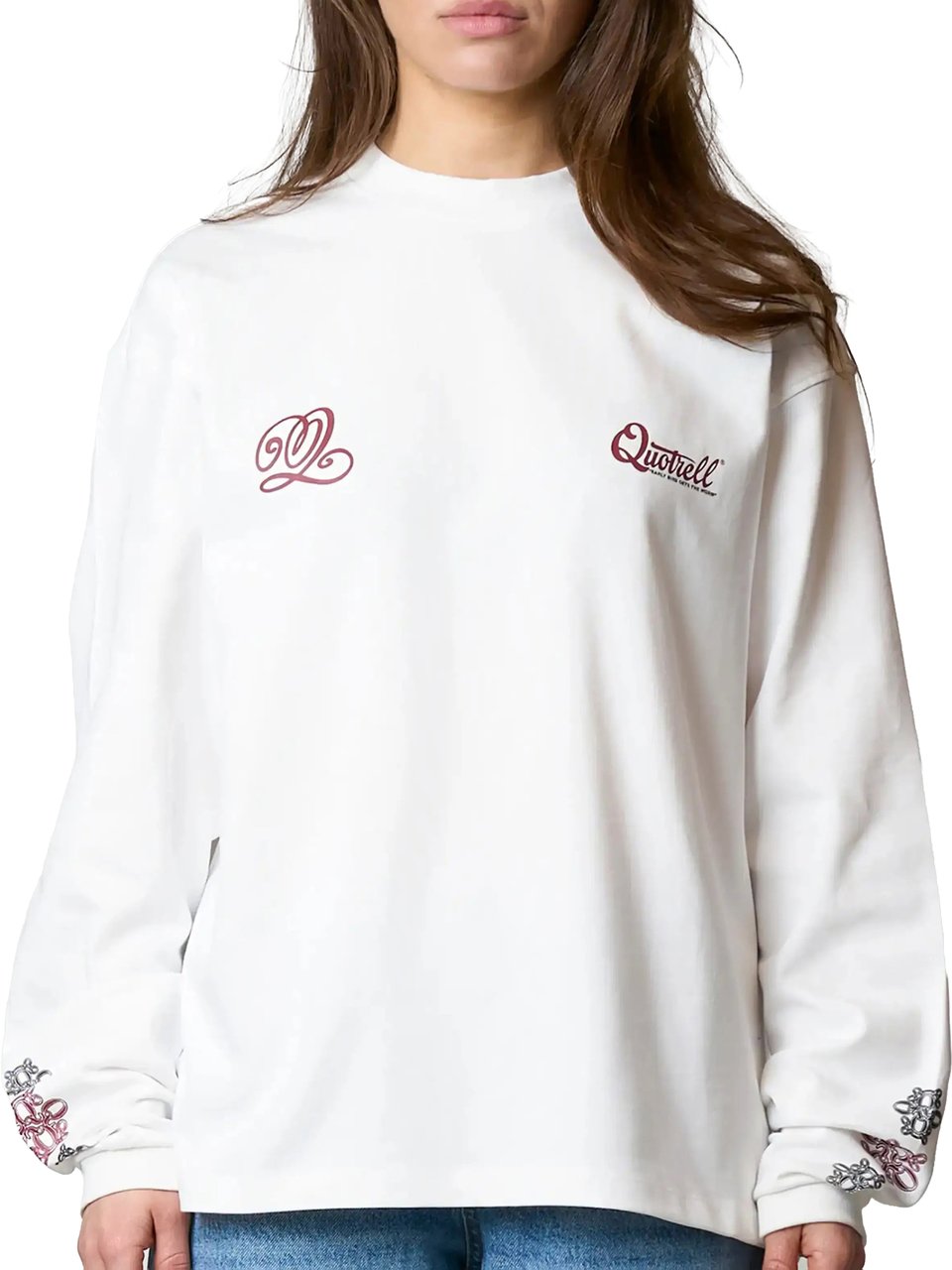 Quotrell Louis Longsleeve | White/burgundy Wit