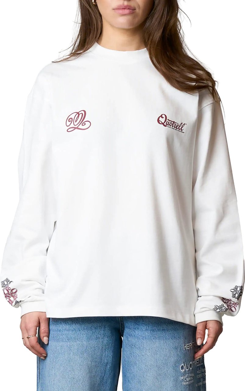 Quotrell Louis Longsleeve | White/burgundy Wit