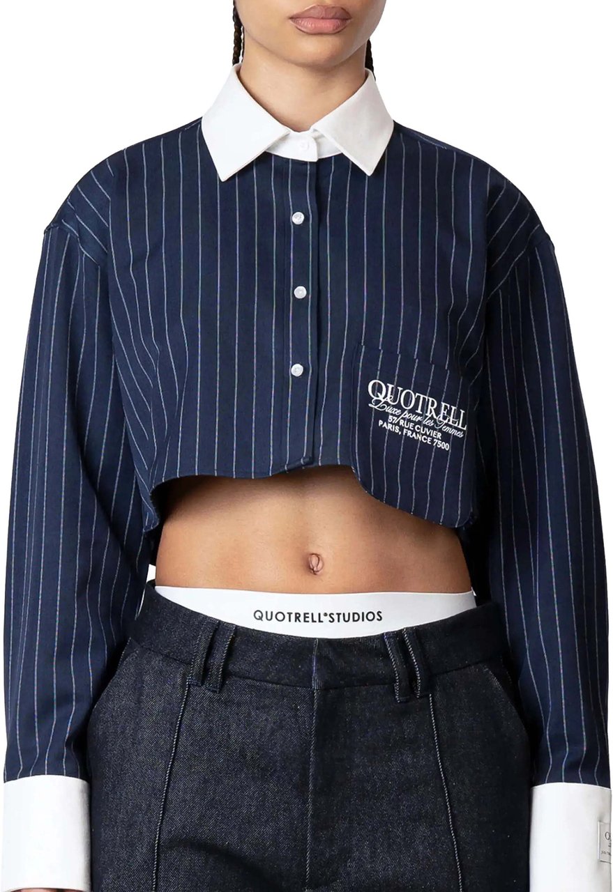 Quotrell Olivia Cropped Blouse | Navy/white Blauw