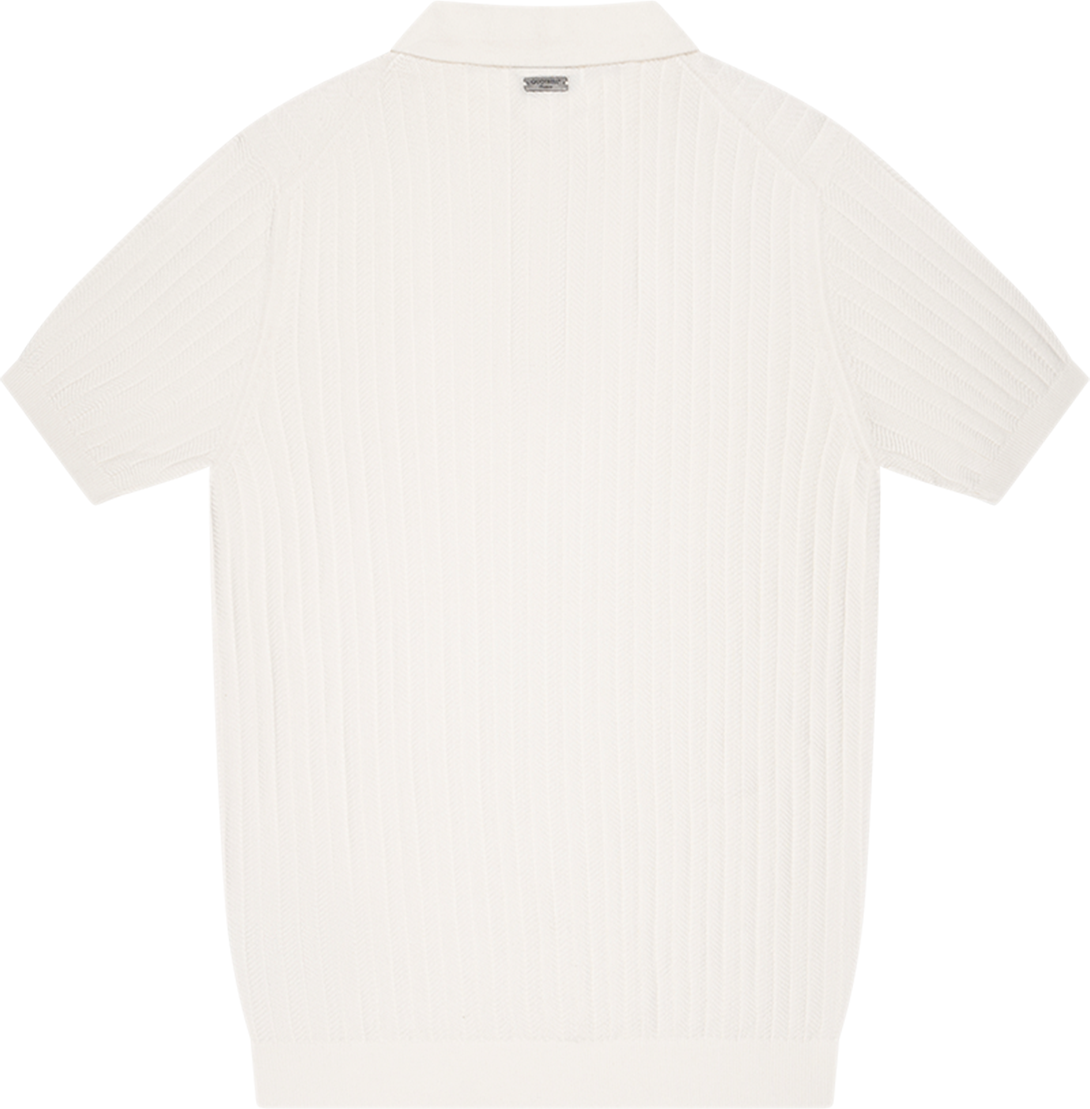 Quotrell Jay Knitted Polo | Off White/black Wit
