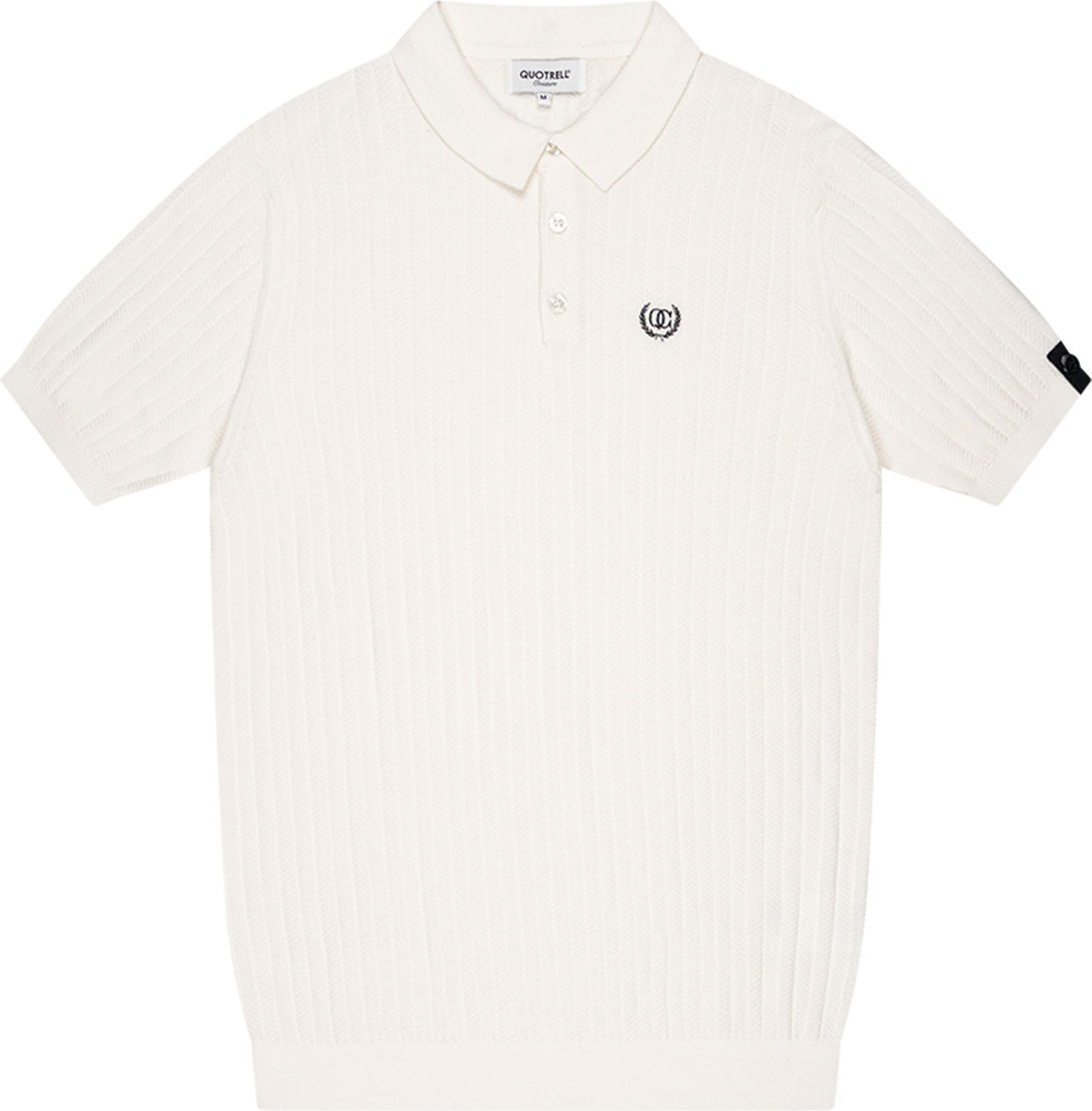 Quotrell Jay Knitted Polo | Off White/black Wit
