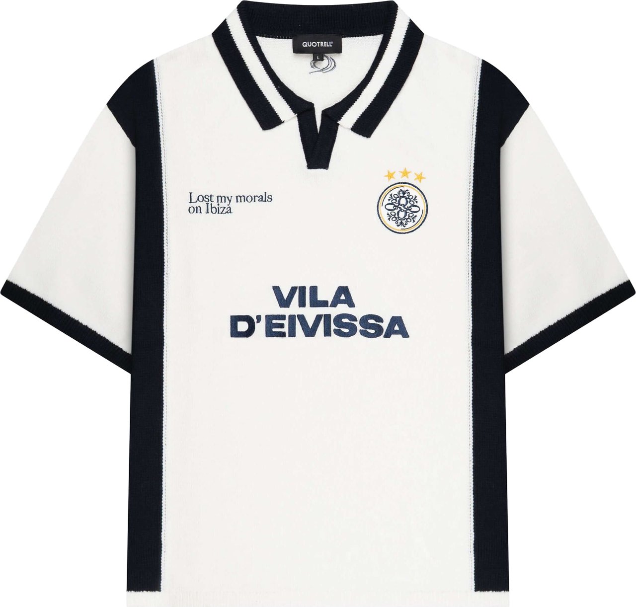 Quotrell Diego Knitted Polo | Off White/navy Wit