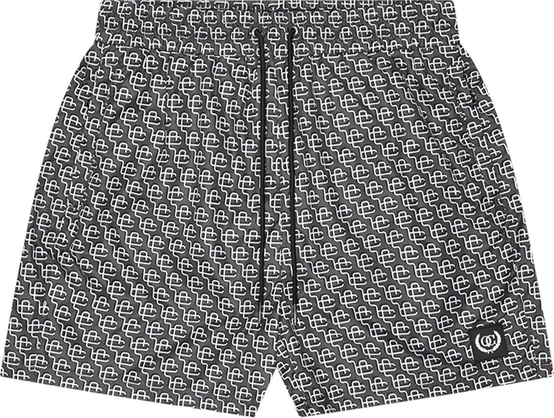 Quotrell Monogram Swimshorts | Anthracite/white Zwart
