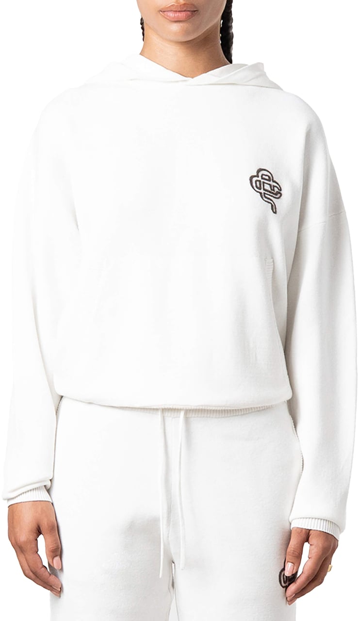Quotrell Flo Knitted Hoodie | Off White/brown Wit