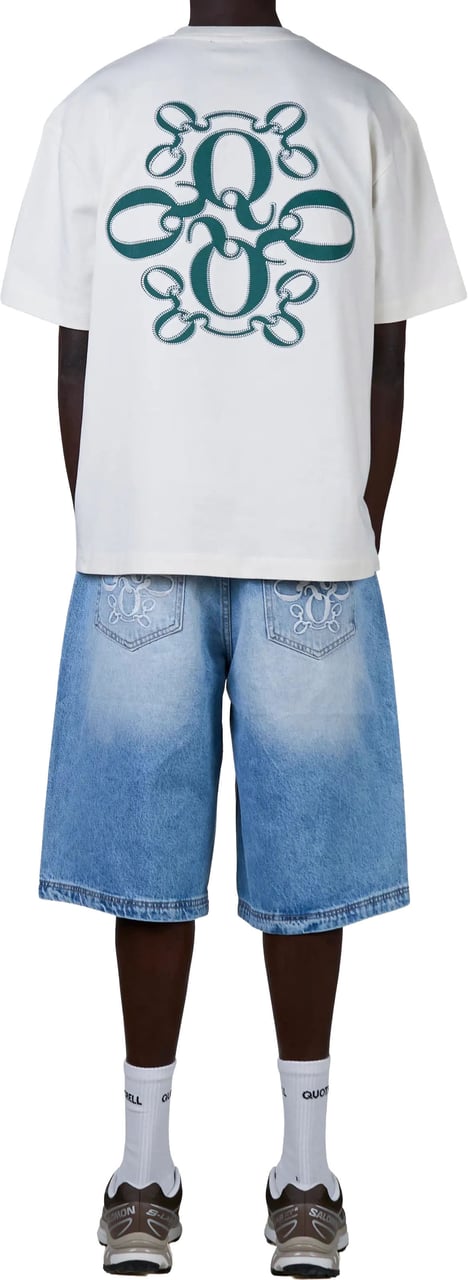 Quotrell Insignia Tee | Off White/teal Wit