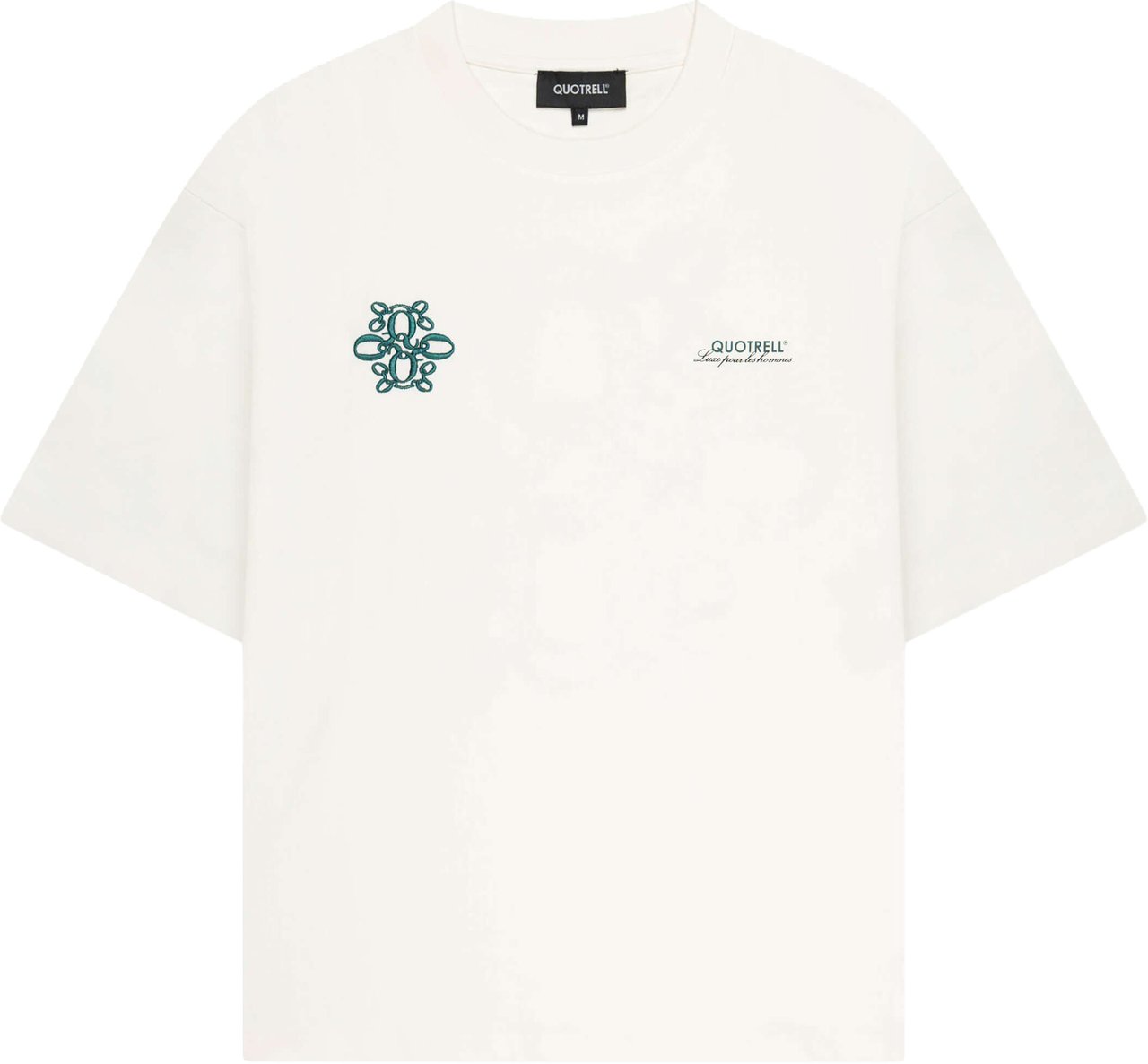 Quotrell Insignia Tee | Off White/teal Wit