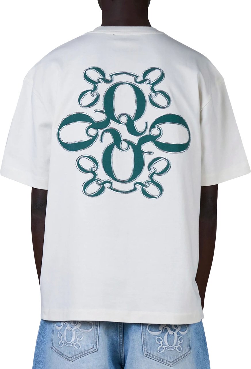 Quotrell Insignia Tee | Off White/teal Wit