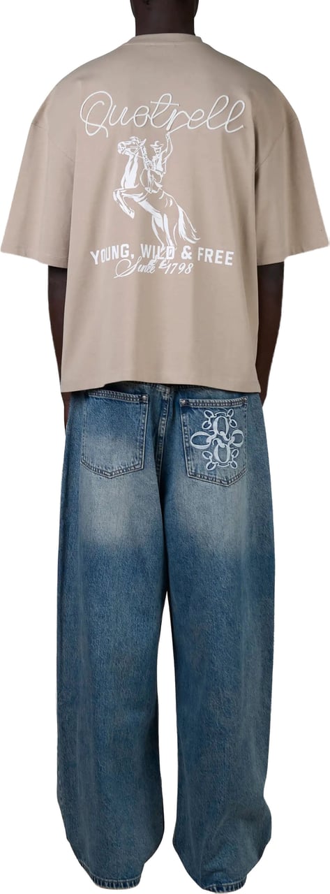 Quotrell Lasso Tee | Greige/white Grijs