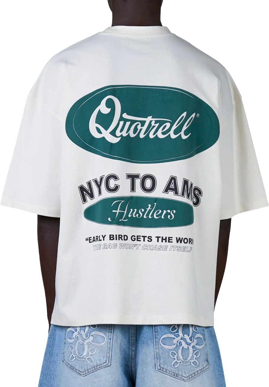 Quotrell Hustlers Tee | Off White/teal Wit