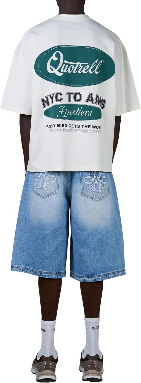 Quotrell Hustlers Tee | Off White/teal Wit