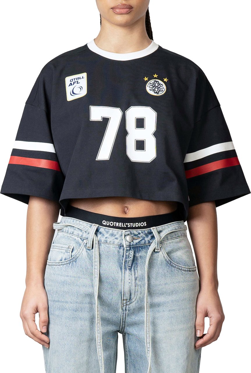 Quotrell Zia Cropped Tee | Navy/white Blauw