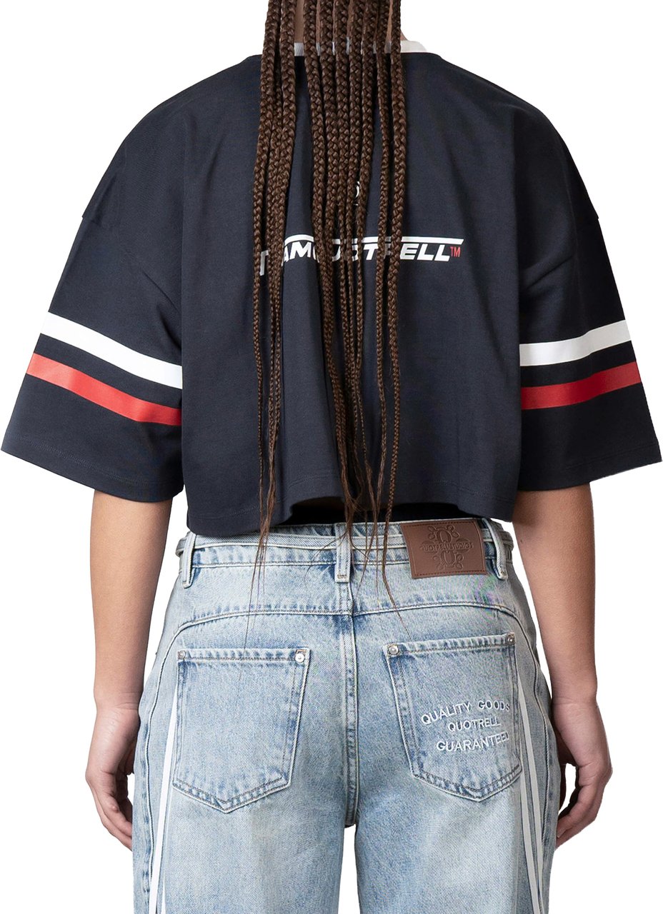 Quotrell Zia Cropped Tee | Navy/white Blauw