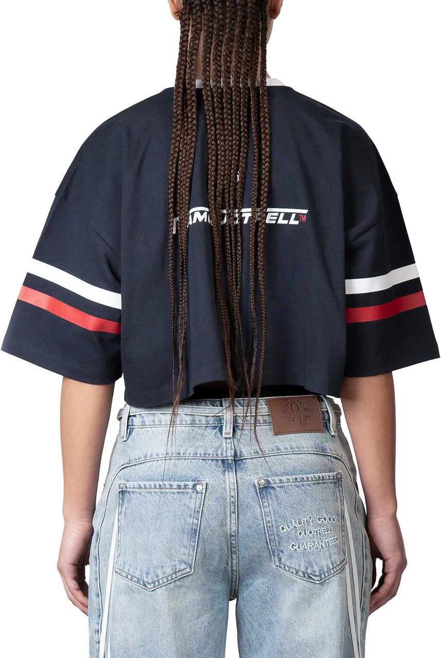 Quotrell Zia Cropped Tee | Navy/white Blauw