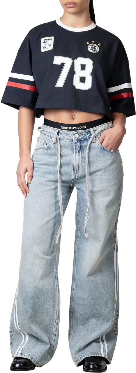 Quotrell Zia Cropped Tee | Navy/white Blauw