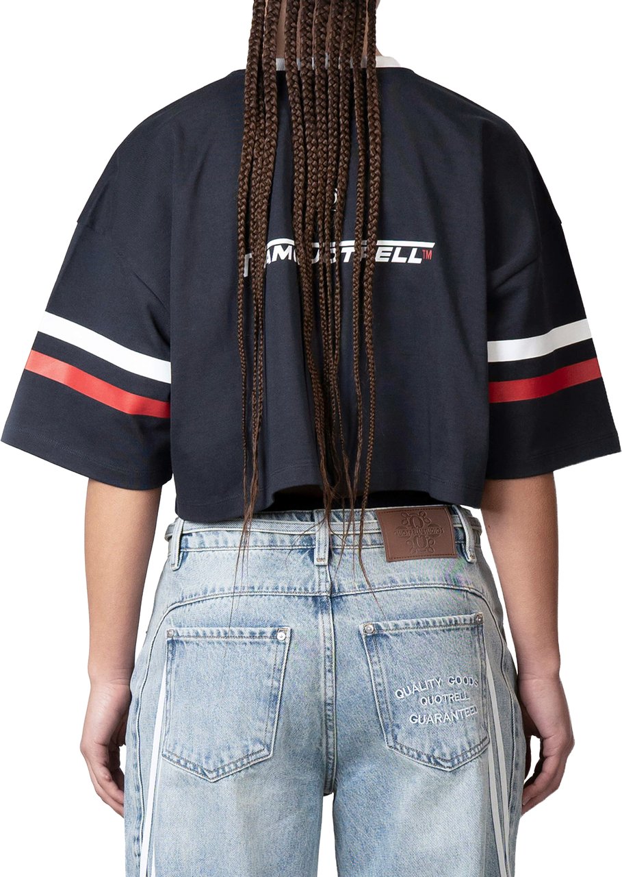 Quotrell Zia Cropped Tee | Navy/white Blauw