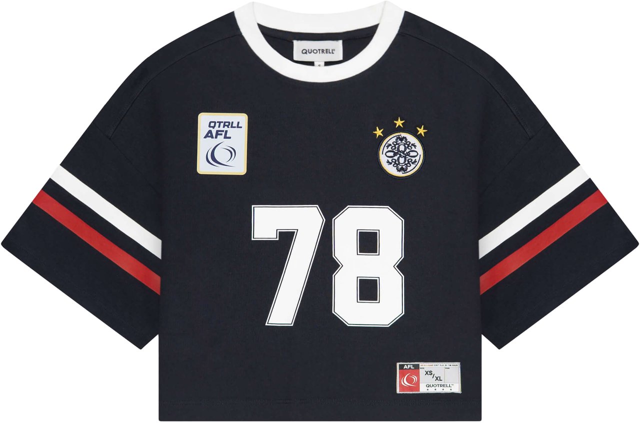 Quotrell Zia Cropped Tee | Navy/white Blauw