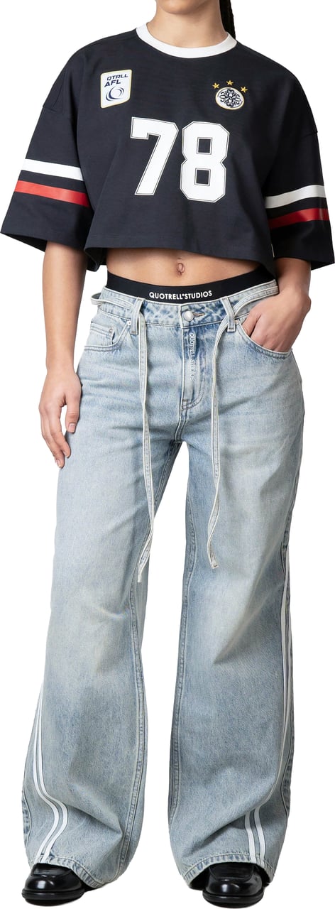 Quotrell Zia Cropped Tee | Navy/white Blauw