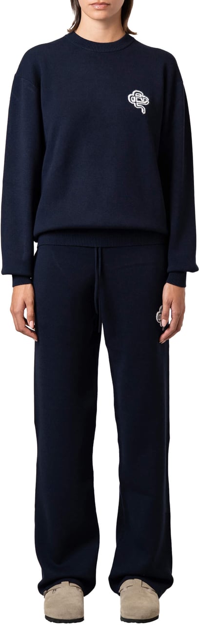 Quotrell Flo Knitted Crewneck | Navy/off White Blauw