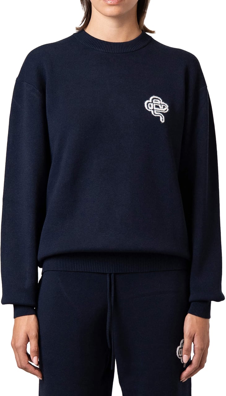Quotrell Flo Knitted Crewneck | Navy/off White Blauw