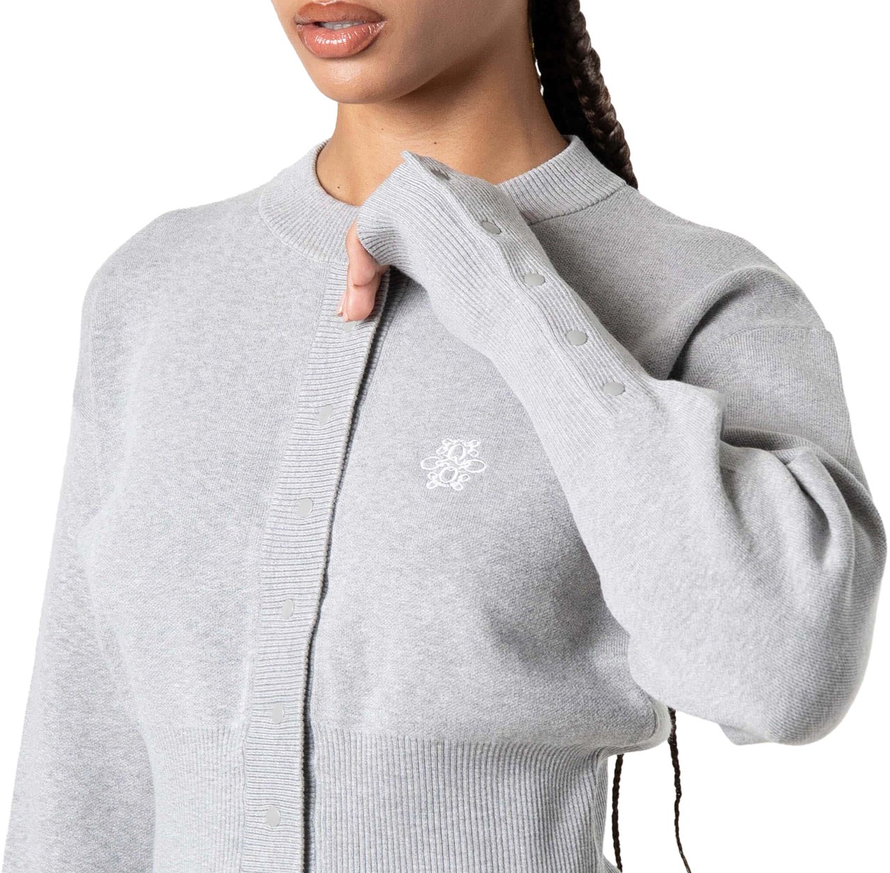 Quotrell Chloe Knitted Cardigan | Grey Melee/white Grijs