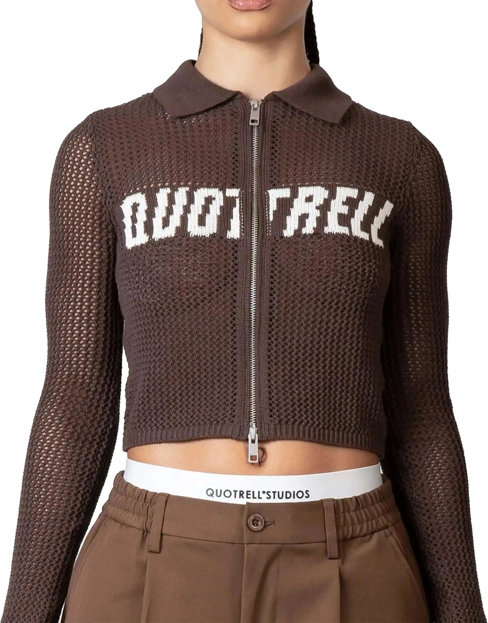 Quotrell Gia Knitted Zip Top | Brown Bruin