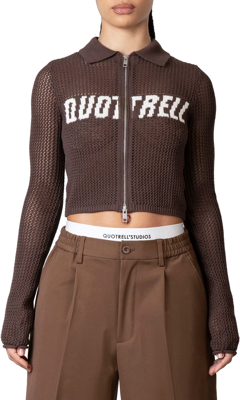 Quotrell Gia Knitted Zip Top | Brown Bruin