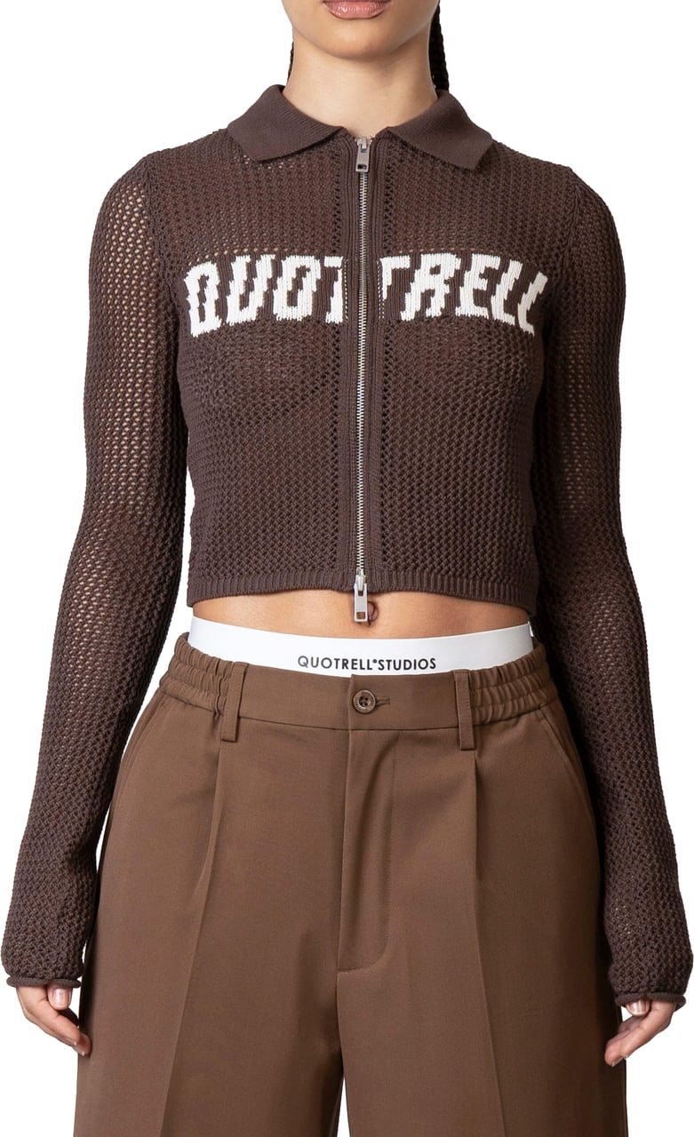 Quotrell Gia Knitted Zip Top | Brown Bruin