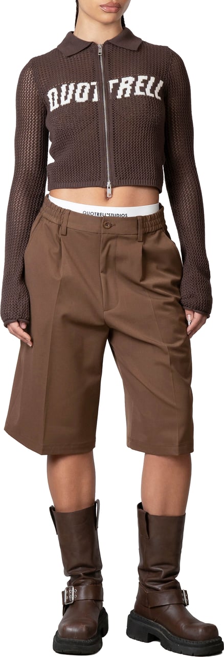 Quotrell Gia Knitted Zip Top | Brown Bruin