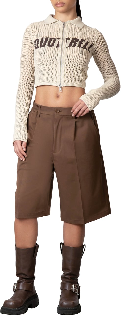 Quotrell Gia Knitted Zip Top | Ecru Beige